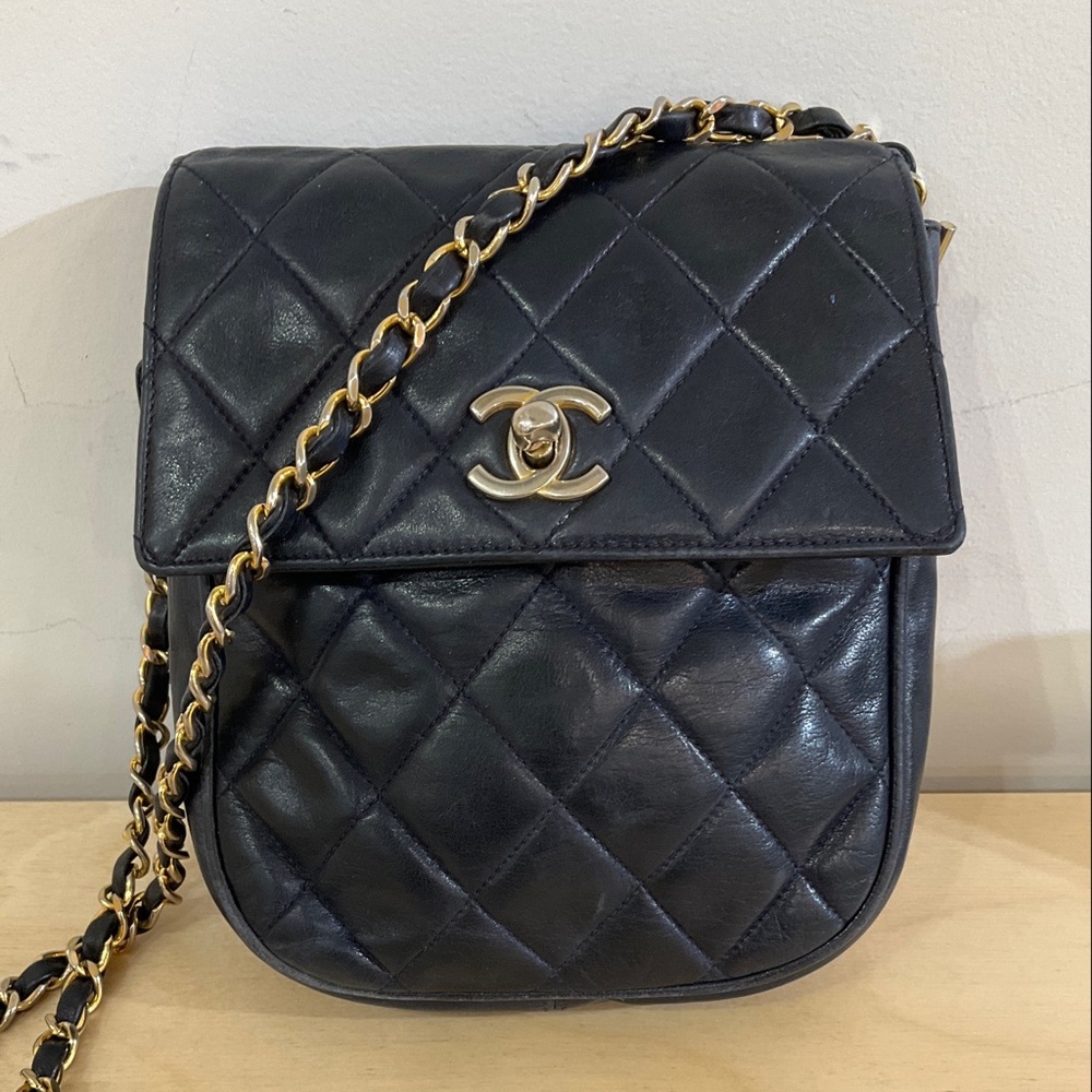 Vintage Chanel Flap Messenger Bag Quilted Lambskin Mini